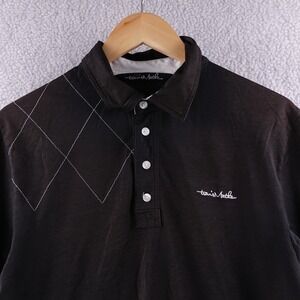 Travis Mathew Mens Black Golf Polo Shirt Argyle Stitching Short Sleeve Size S